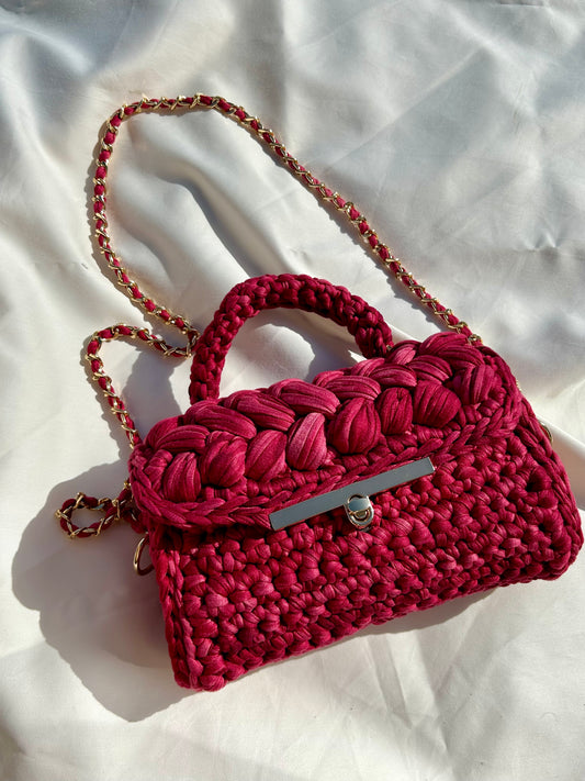 Sac à main en crochet tressé – Rouge Passion